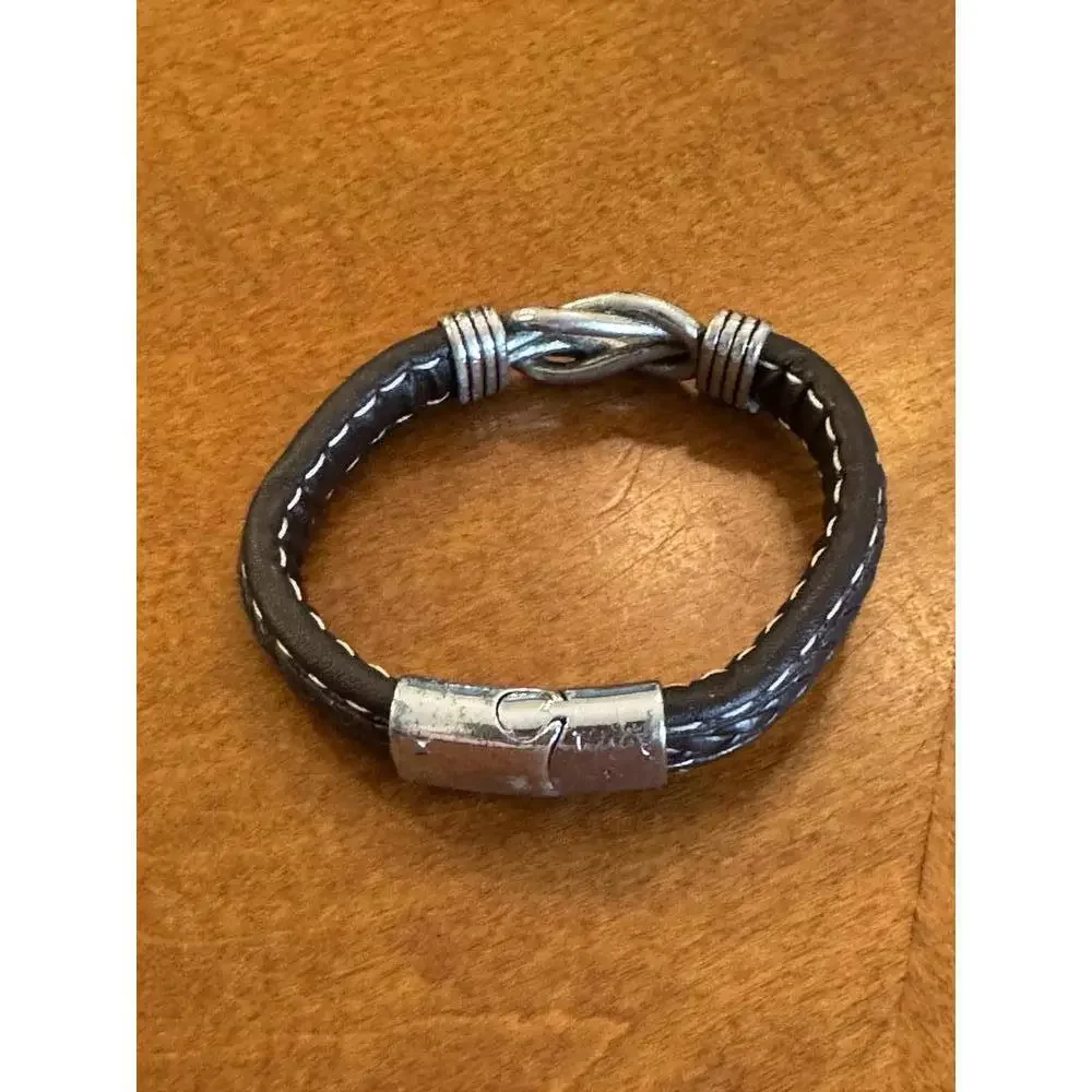 Men's Black Leather Bracelet with Silver Tone Knot Accent - Picture 3 of 5